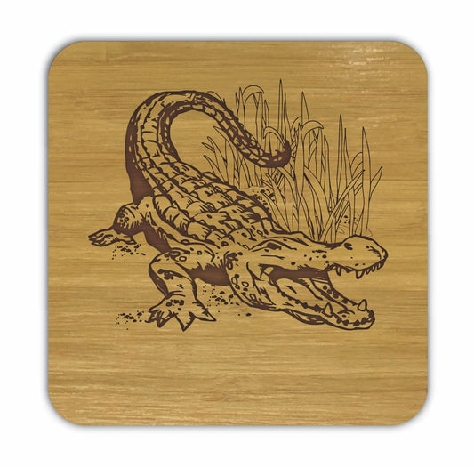 CROCODILE Bamboo Coasters Eco Friendly Set Of 4 Drink Coasters in Box - fair-dinkum-gifts