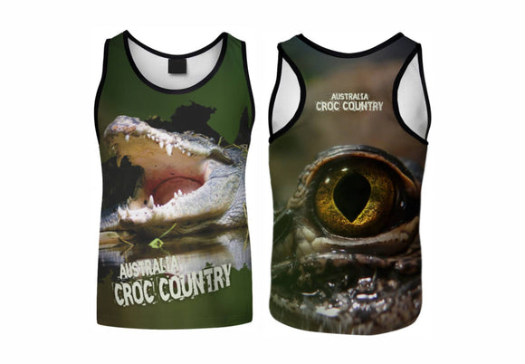 Croc Country Sublimated Singlet Australia Crocodiles Aussie Great Outdoors Outback - fair-dinkum-gifts