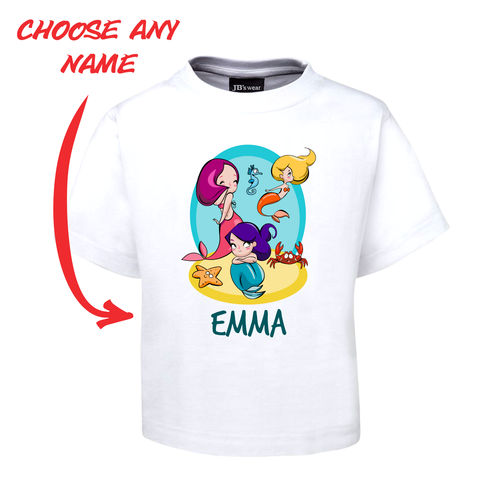 CUTE COMIC MERMAIDS KIDS T-SHIRT PERSONALISED WITH NAME TEE FDG01-1KT-22012 - fair-dinkum-gifts