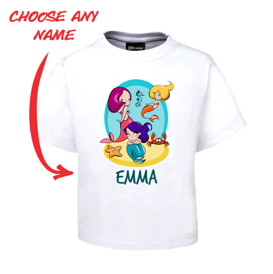CUTE COMIC MERMAIDS KIDS T-SHIRT PERSONALISED WITH NAME TEE FDG01-1KT-22012 - fair-dinkum-gifts