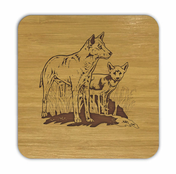 DINGO AND PUP Bamboo Coasters Eco Friendly Set Of 4 Drink Coasters in Box - fair-dinkum-gifts