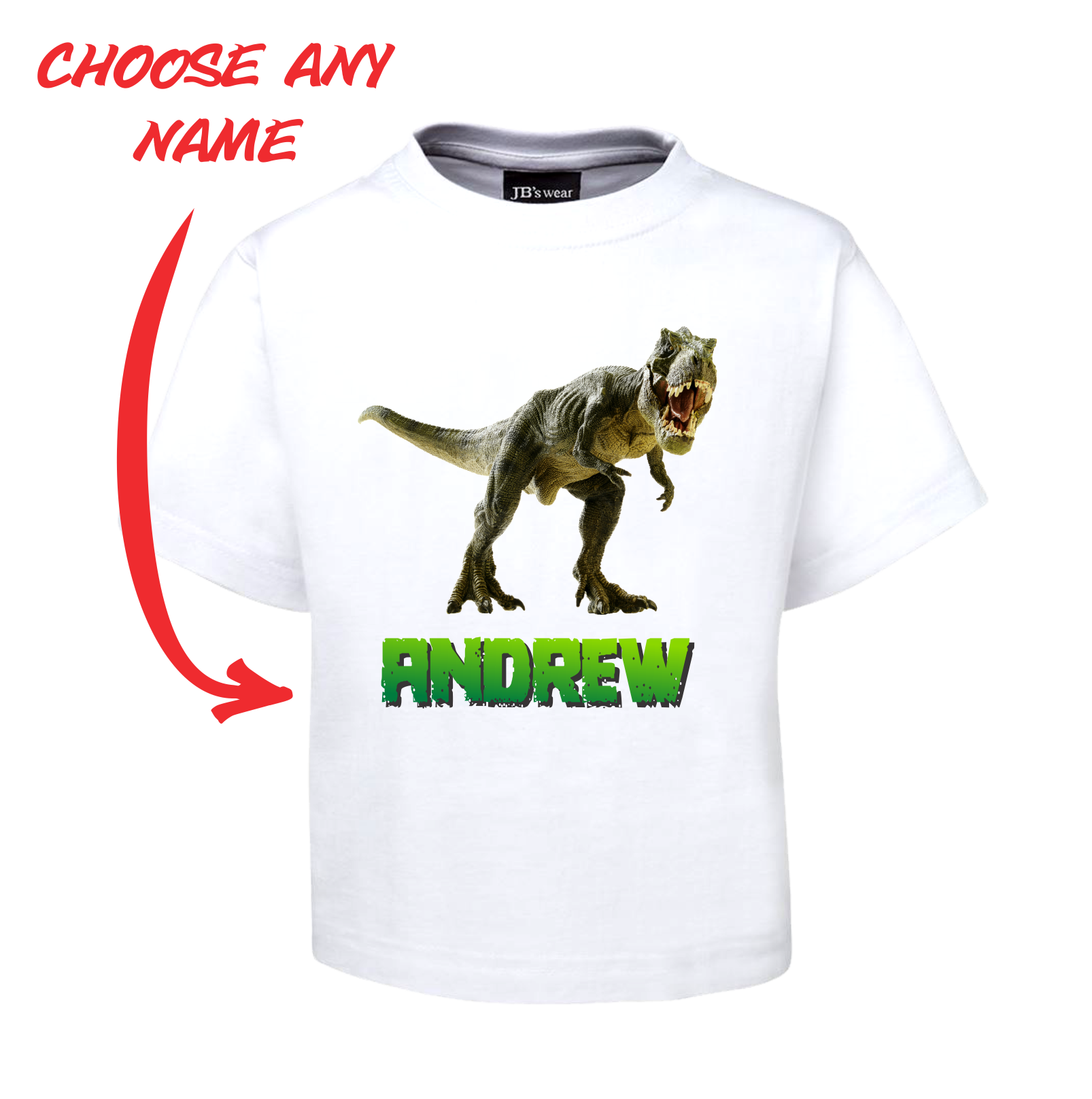 Kids Personalised T-REX Dinosaur Children's Tee Name T-Shirt Tyrannosaurus Rex FDG01-1KT-22002 - fair-dinkum-gifts