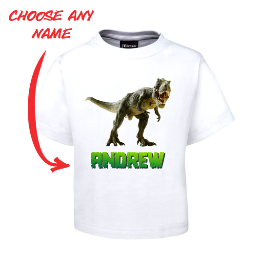 Kids Personalised T-REX Dinosaur Children's Tee Name T-Shirt Tyrannosaurus Rex FDG01-1KT-22002 - fair-dinkum-gifts