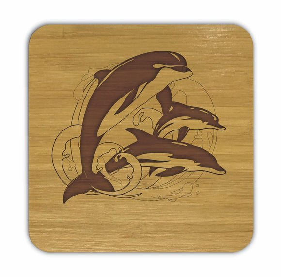 DOLPHINS Bamboo Coasters Eco Friendly Set Of 4 Drink Coasters in Box - fair-dinkum-gifts