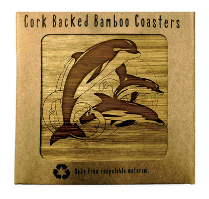DOLPHINS Bamboo Coasters Eco Friendly Set Of 4 Drink Coasters in Box - fair-dinkum-gifts