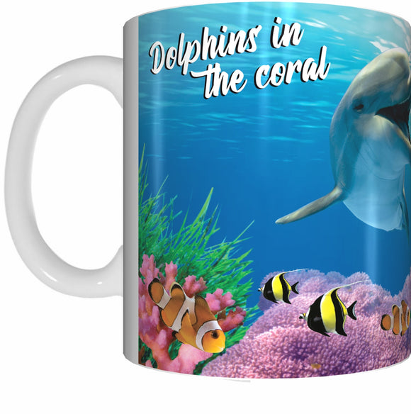 DOLPHIN CALF AND CORAL Mug Cup 300ml Gift Aussie Australia Fish Great Barrier Reef Dolphins - fair-dinkum-gifts