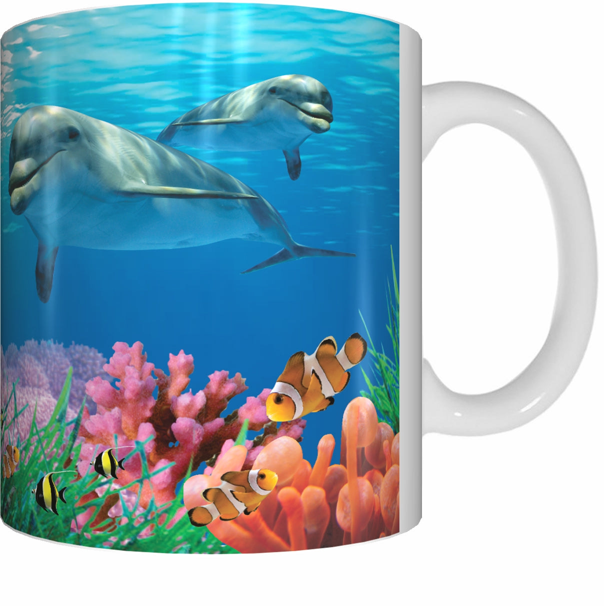 DOLPHIN CALF AND CORAL Mug Cup 300ml Gift Aussie Australia Fish Great Barrier Reef Dolphins - fair-dinkum-gifts