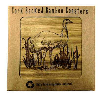 EMU Bamboo Coasters Eco Friendly Set Of 4 Drink Coasters in Box - fair-dinkum-gifts