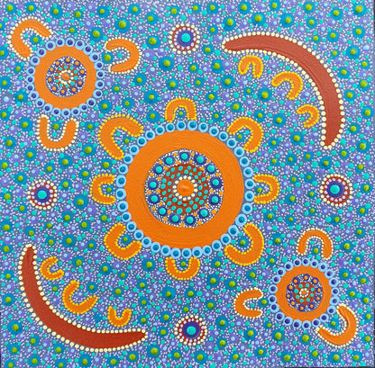 Bulurru Aboriginal Art Canvas Print Unstretched - Family Camping By Kathleen Buzzacott