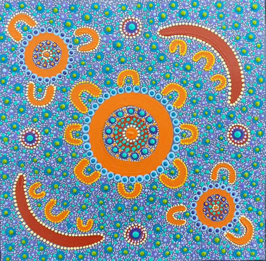 Bulurru Aboriginal Art Canvas Print Unstretched - Family Camping By Kathleen Buzzacott