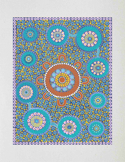 Bulurru Aboriginal Art Canvas Print Unstretched - Family Picnic After the Rain By Kathleen Buzzacott