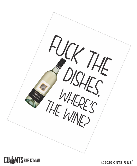 Fuck The Dishes Where's The Wine Cotton Teatowel CRU03-03-14007 - Fair Dinkum Gifts
