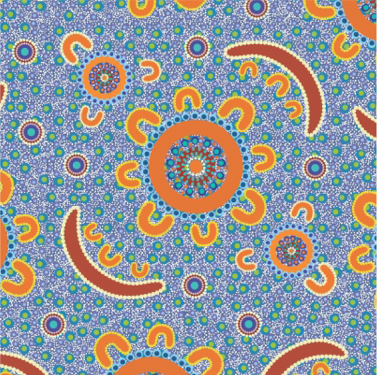Family Camping Aboriginal Pattern COTTON Fabric Per Metre - Fair Dinkum Gifts