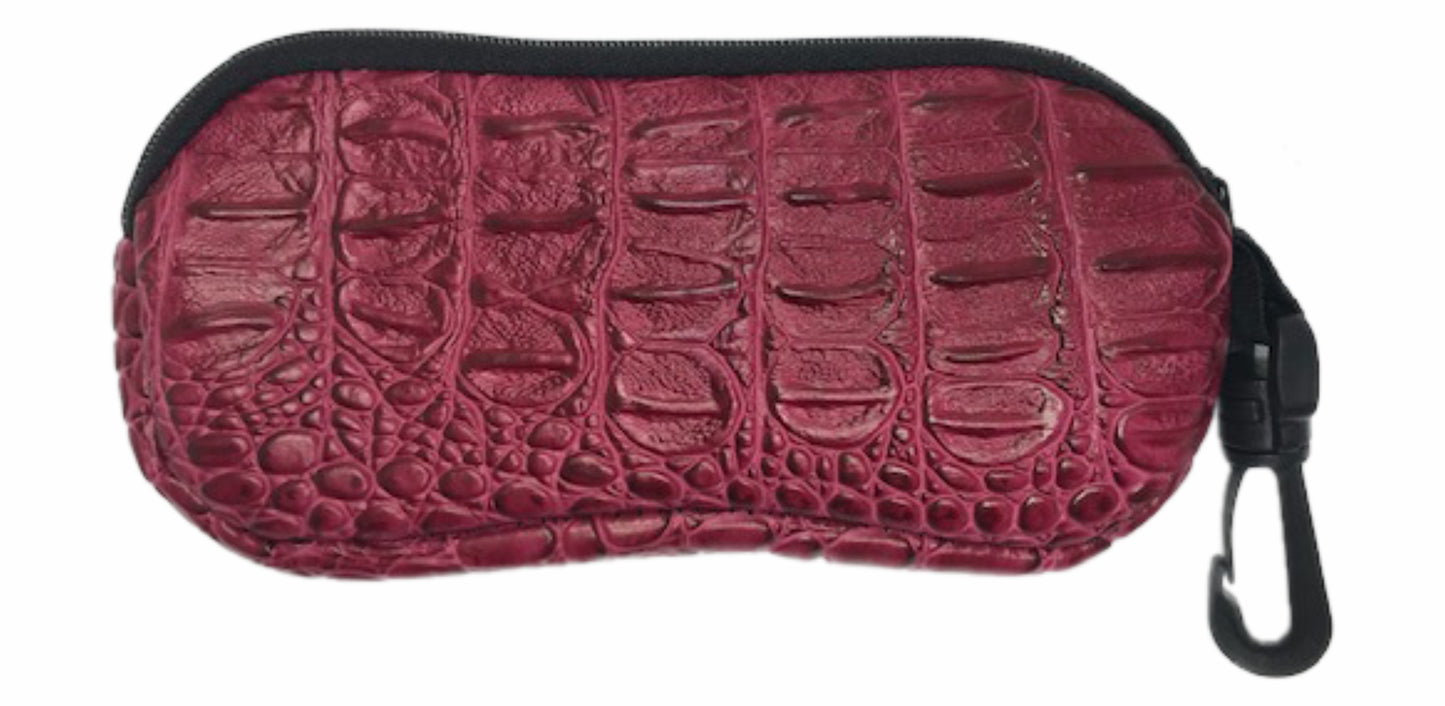 Croc Skin Glasses Case Neoprene w/Belt Clip Mens Womens Unisex Crocodile - Black Red Brown Green - fair-dinkum-gifts