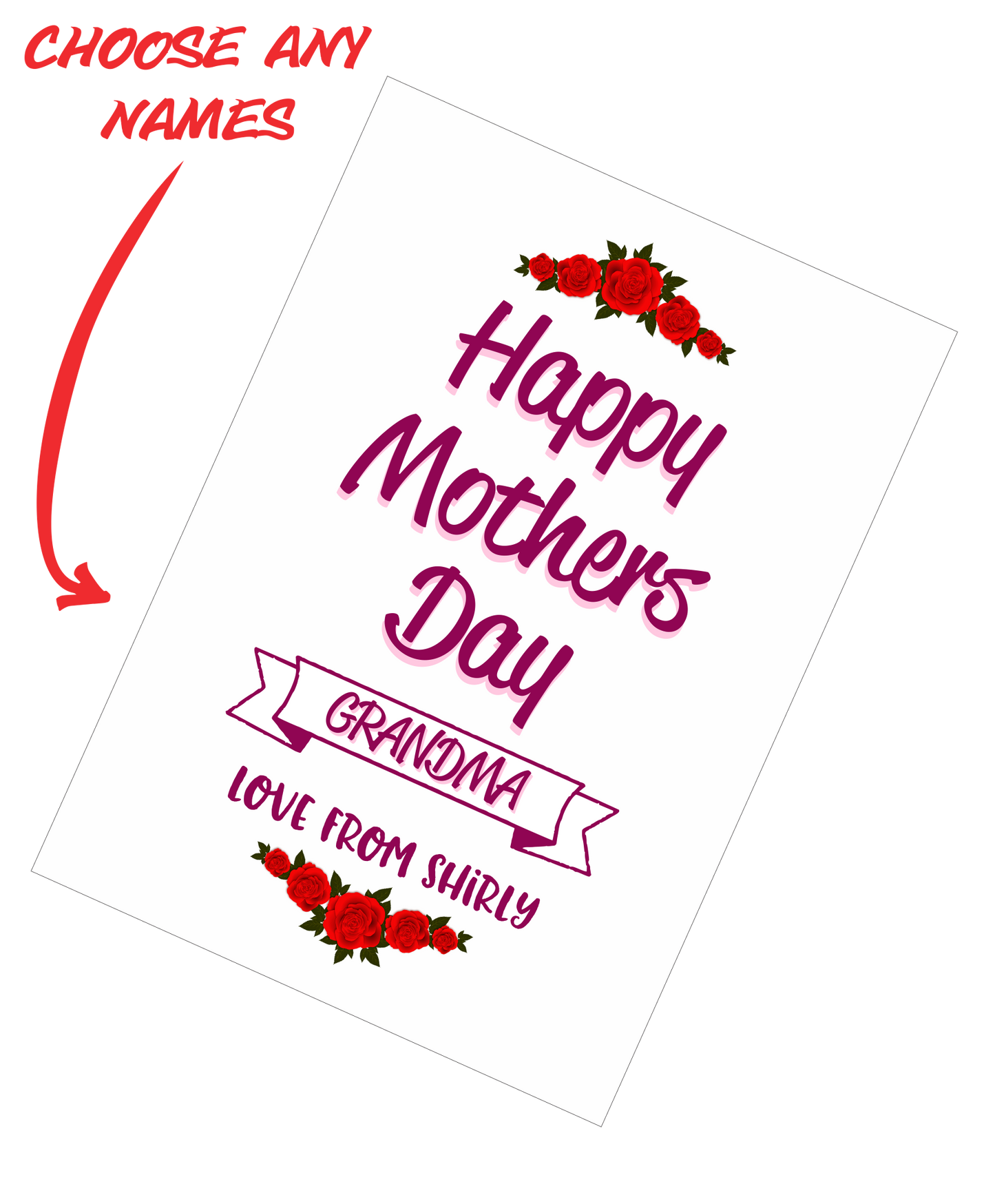 Personalised Mother's Day Teatowel - Happy Mother's Day Grandma Insert Name Roses FDG03-03-20002 - fair-dinkum-gifts