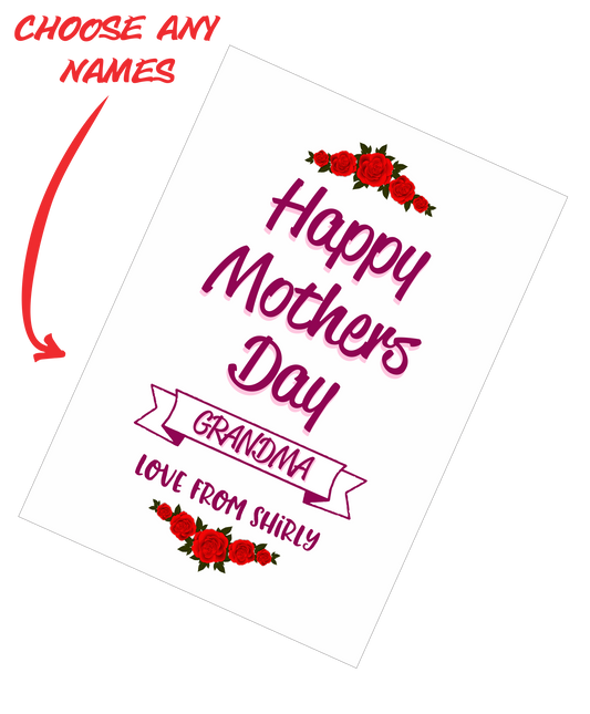 Personalised Mother's Day Teatowel - Happy Mother's Day Grandma Insert Name Roses FDG03-03-20002 - fair-dinkum-gifts