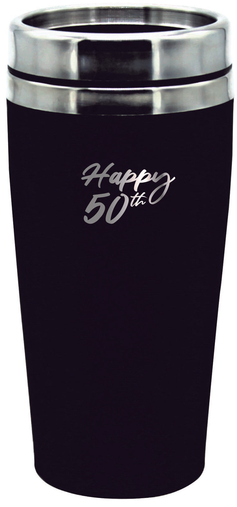 Happy Birthday Personalised Rubber Coated Travel Mug LARGE 475ml Gift Cup Choose Your Colour - fair-dinkum-gifts