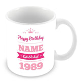 Happy Birthday Personalised Name Date Mug Customised Gift Blue Or Pink - fair-dinkum-gifts