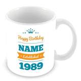 Happy Birthday Personalised Name Date Mug Customised Gift Blue Or Pink - fair-dinkum-gifts