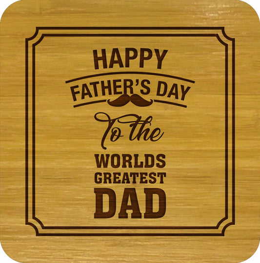 HAPPY FATHERS DAY Bamboo Coasters Set of 4 in box ECO Friendly GIFTS FOR DADS - fair-dinkum-gifts
