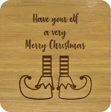 Christmas Gift Bamboo Coasters Set of 4 in box ECO Friendly Merry Xmas - fair-dinkum-gifts