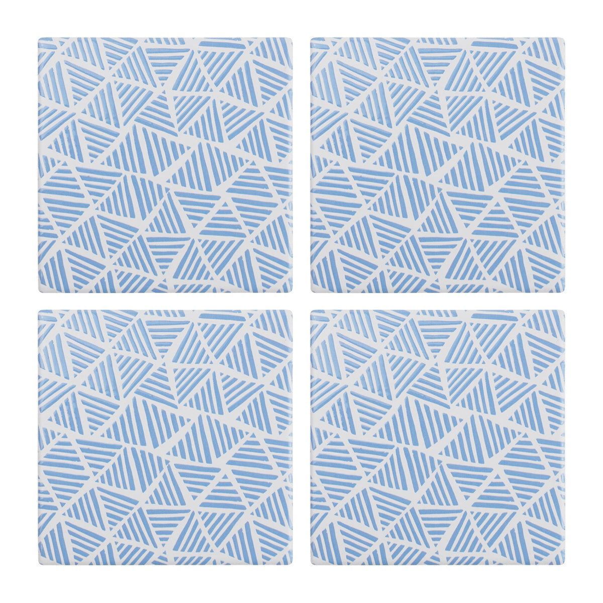 Ceramic Coasters Hand Drawn Triangles Blue