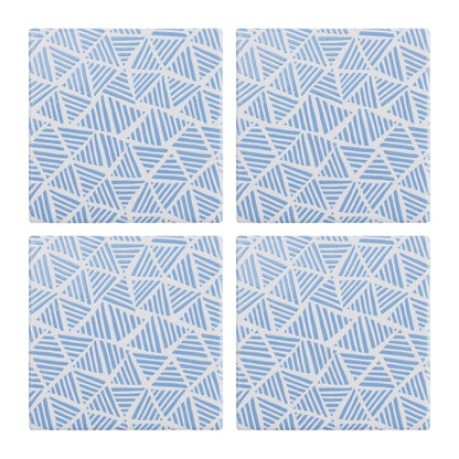 Ceramic Coasters Hand Drawn Triangles Blue
