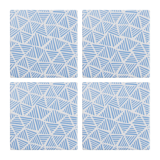 Ceramic Coasters Hand Drawn Triangles Blue