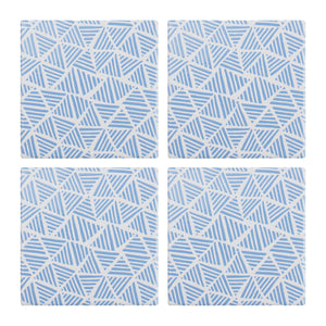 Ceramic Coasters Hand Drawn Triangles Blue
