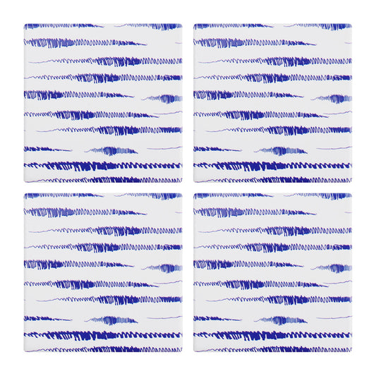 Ceramic Coasters Hand Drawn Thin Lines Blue