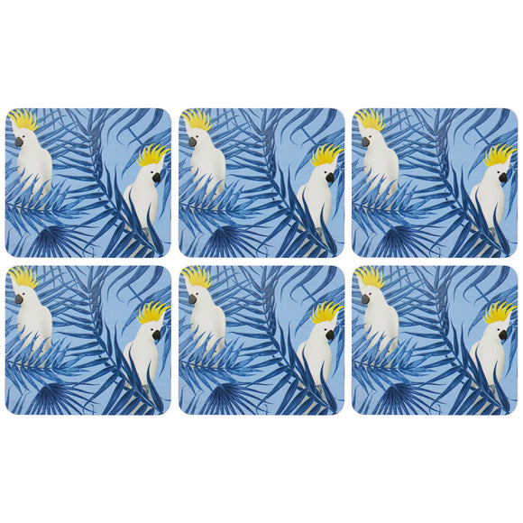 Coasters White Cockatoo Blue Leaves | Set of 6