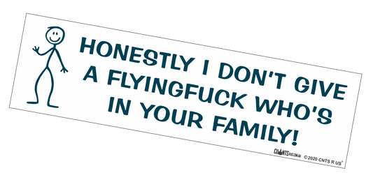 Bumper Sticker - Honestly I Don't Give A Flying Fuck Who's In Your Family CRU18-21R-25013