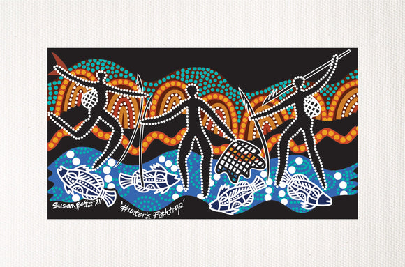Bulurru Aboriginal Art Canvas Print Unstretched - Barramundi Hunters Fish Traps By Susan Betts