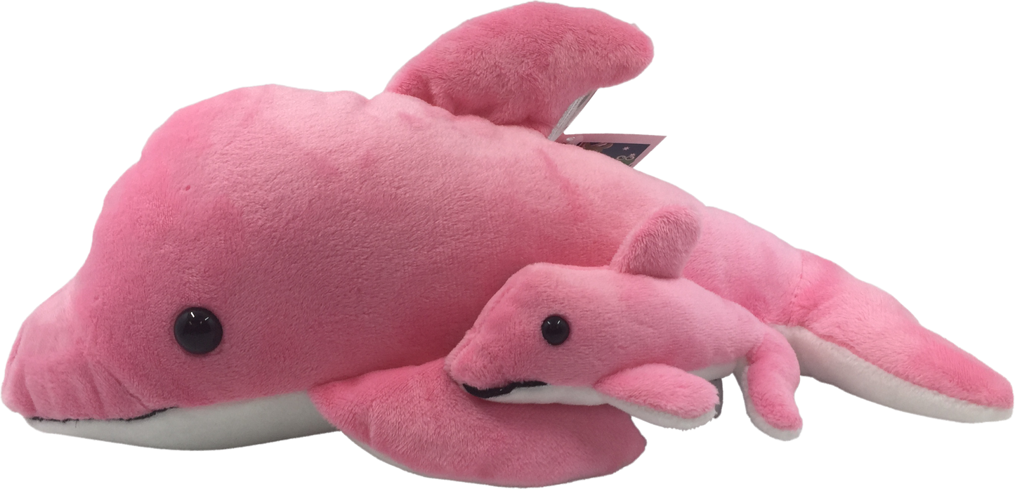 Diane Dolphin and Baby Dolphin Calf Plush Toy Grey or Pink - 25cm