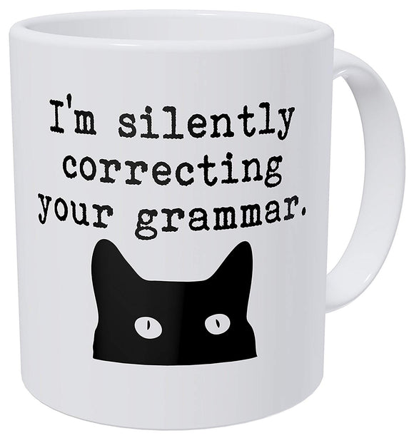 I'm Silently Correcting Your Grammar Black Cat Mug - fair-dinkum-gifts