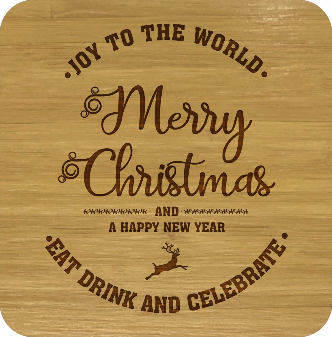 Christmas Gift Bamboo Coasters Set of 4 in box ECO Friendly Merry Xmas - fair-dinkum-gifts