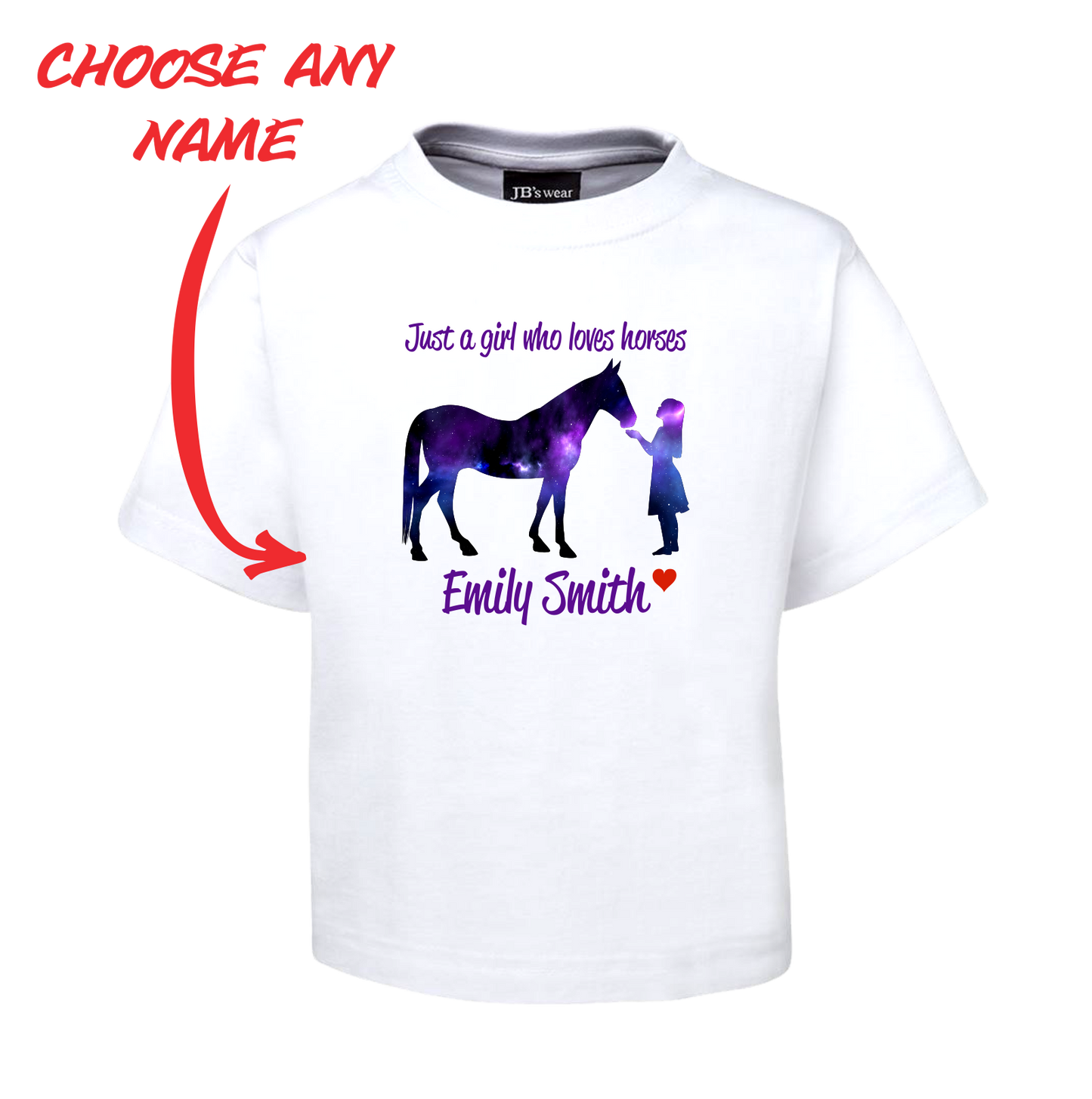 JUST A GIRL WHO LOVES HORSES KIDS T-SHIRT PERSONALISED FDG01-T2201K-22009