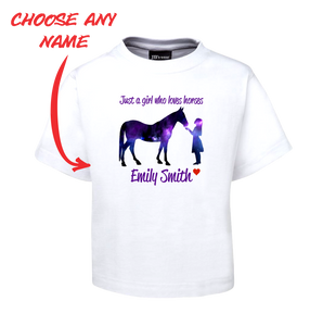 JUST A GIRL WHO LOVES HORSES KIDS T-SHIRT PERSONALISED FDG01-1KT-22009