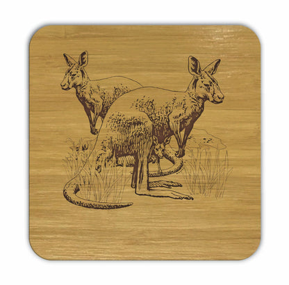 KANGAROOS Bamboo Coasters Eco Friendly Set Of 4 Drink Coasters in Box - fair-dinkum-gifts