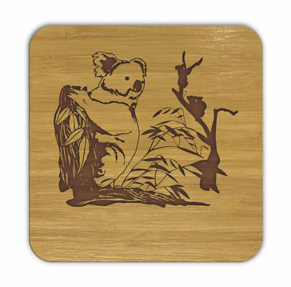 KOALA Bamboo Coasters Eco Friendly Set Of 4 Drink Coasters in Box - fair-dinkum-gifts