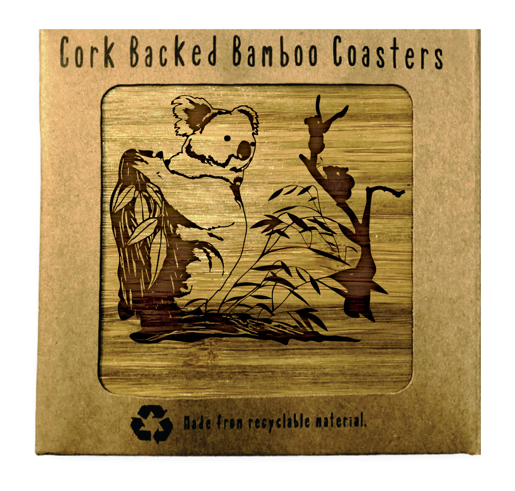 KOALA Bamboo Coasters Eco Friendly Set Of 4 Drink Coasters in Box - fair-dinkum-gifts