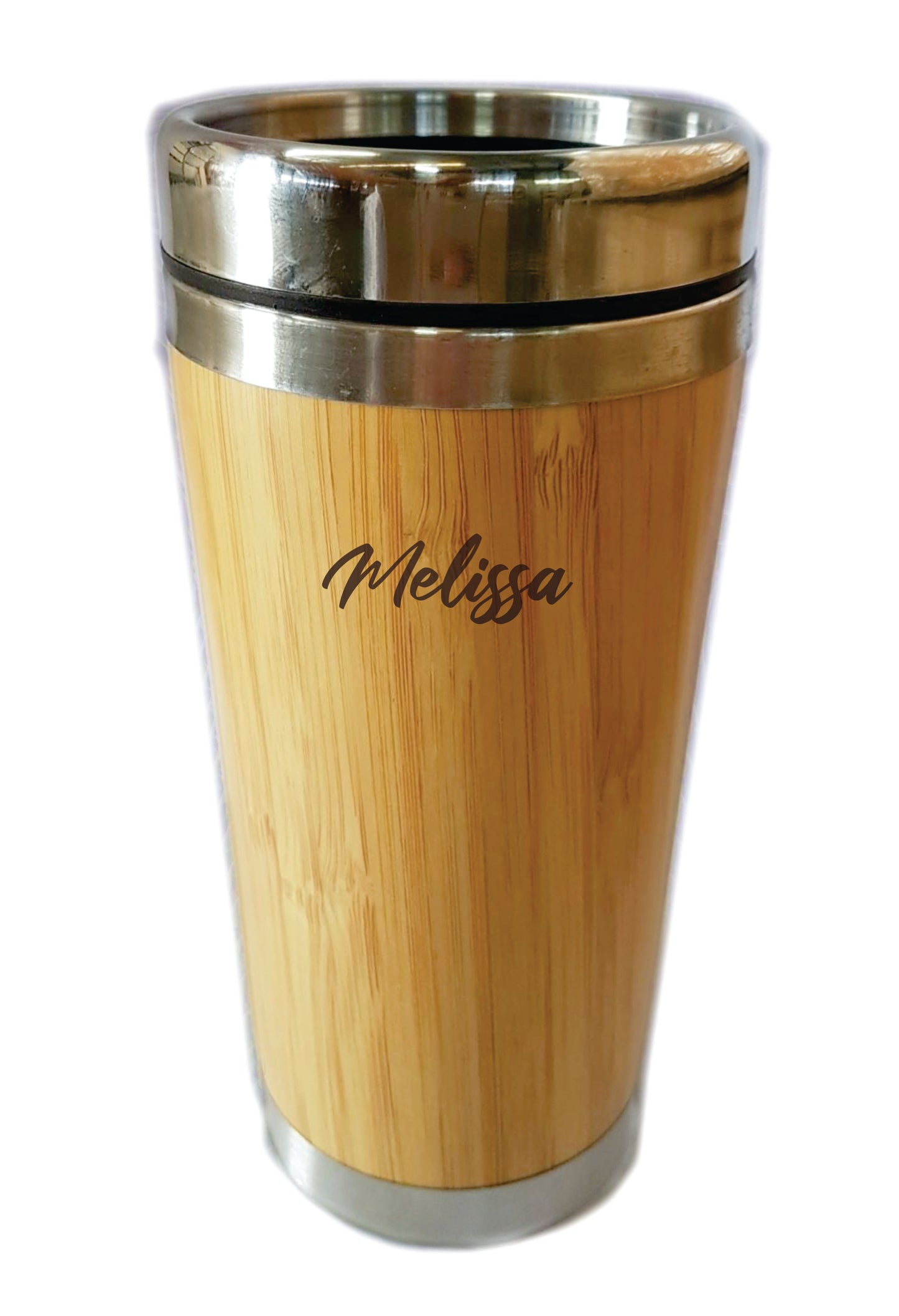 Personalised Bamboo Travel Mug Flask 450ml Gift Eco Friendly Stainless Steel Customised - fair-dinkum-gifts