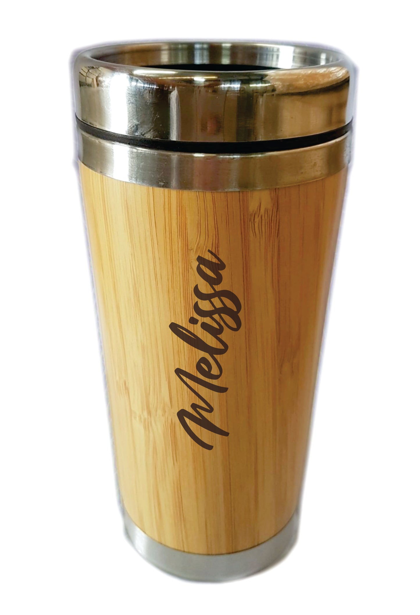 Personalised Bamboo Travel Mug Flask 450ml Gift Eco Friendly Stainless Steel Customised - fair-dinkum-gifts
