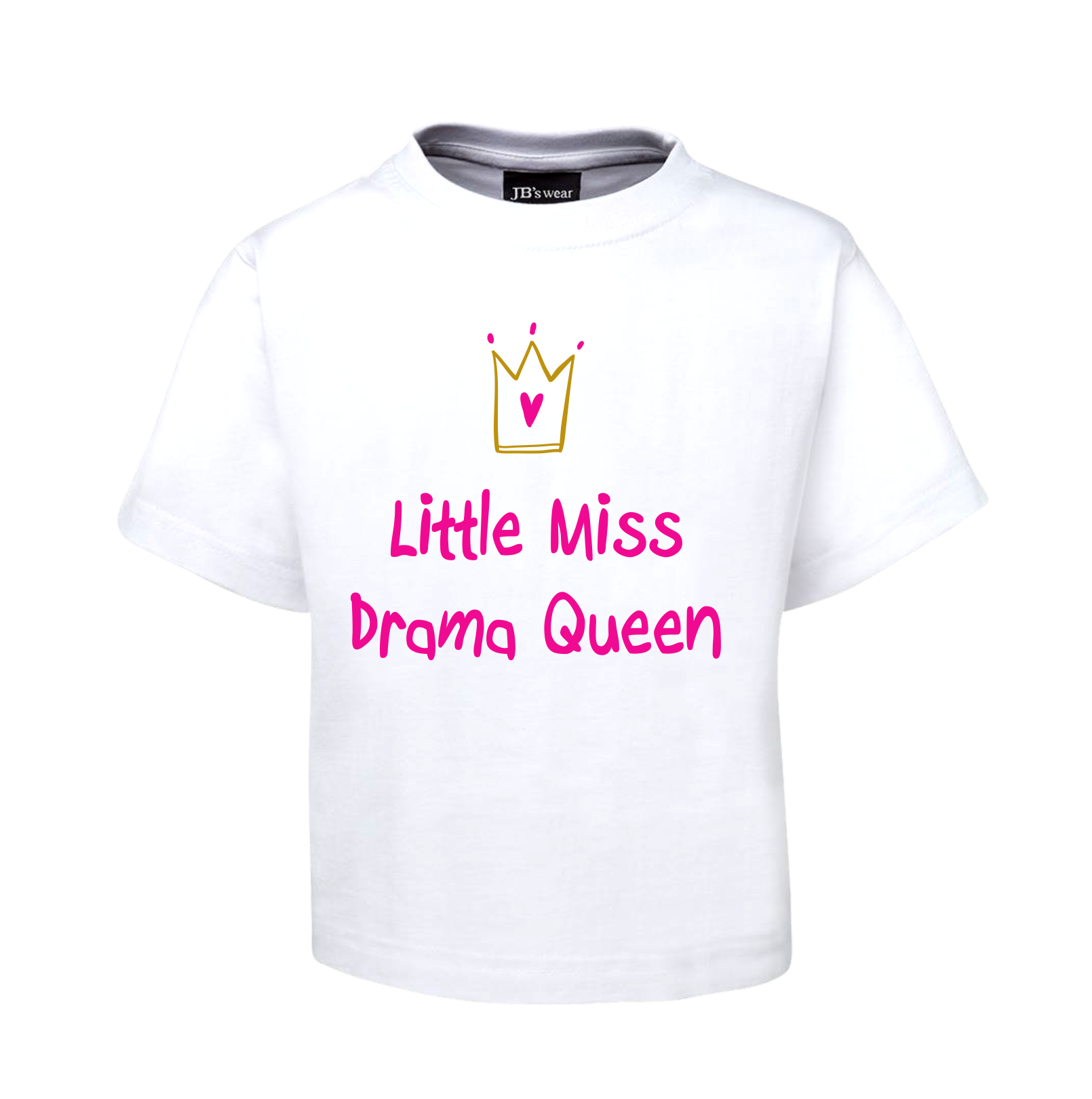 LITTLE MISS DRAMA QUEEN KIDS T-SHIRT WHITE PINK CHILDREN'S TEE FDG01-1KT-WHITE - fair-dinkum-gifts