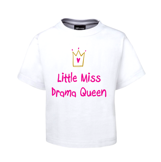 LITTLE MISS DRAMA QUEEN KIDS T-SHIRT WHITE PINK CHILDREN'S TEE FDG01-1KT-WHITE - fair-dinkum-gifts