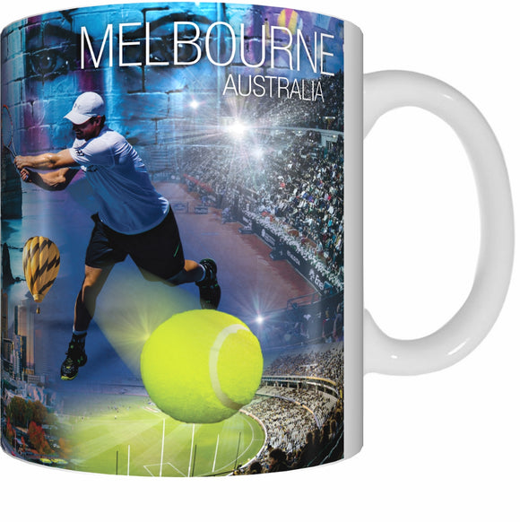 MELBOURNE MONTAGE Mug Cup 300ml Gift Victoria Australian Open Tennis Twelve Apostles - fair-dinkum-gifts