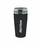 Personalised Rubber Coated Travel Mug LARGE 475ml Gift Cup Choose Your Colour - fair-dinkum-gifts