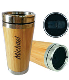 Personalised Bamboo Travel Mug Flask 450ml Gift Eco Friendly Stainless Steel Customised - fair-dinkum-gifts