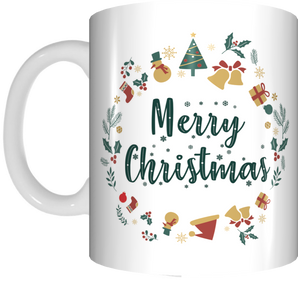 Merry Christmas Coffee Mug Gift Present Xmas Cup Green Circle Design - fair-dinkum-gifts