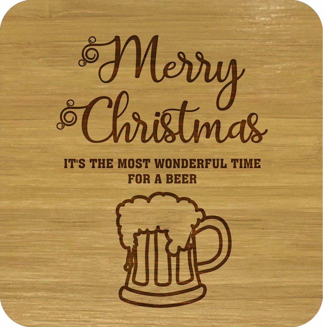 Christmas Gift Bamboo Coasters Set of 4 in box ECO Friendly Merry Xmas - fair-dinkum-gifts